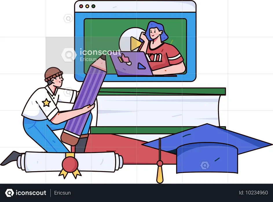 Boy doing digital learning  Illustration