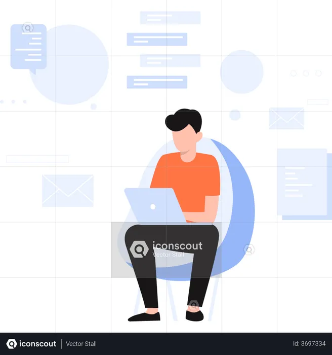 Boy doing email marketing from home  Illustration