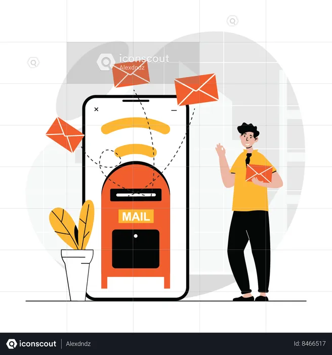 Boy doing email marketing via phone  Illustration