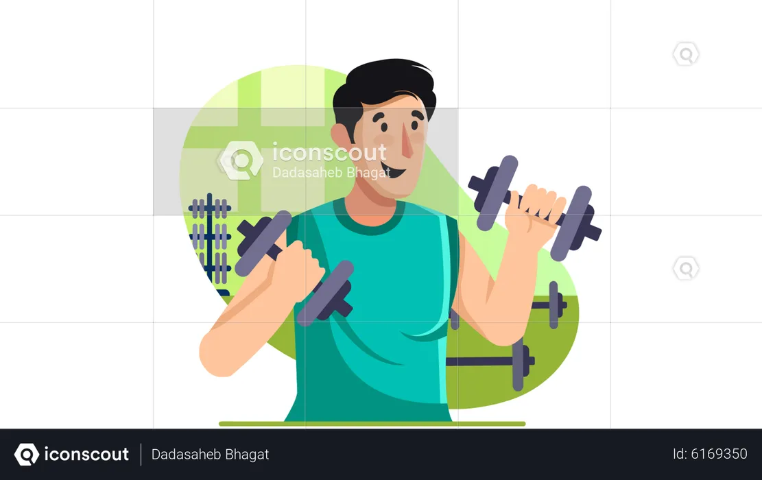 Boy doing exercise with dumbbells  Illustration