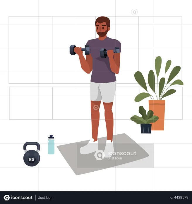 Boy doing exercise with dumbells  Illustration