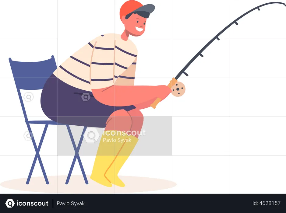 Boy doing fishing with rod  Illustration