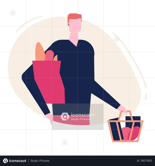 Boy doing Grocery shopping  Illustration