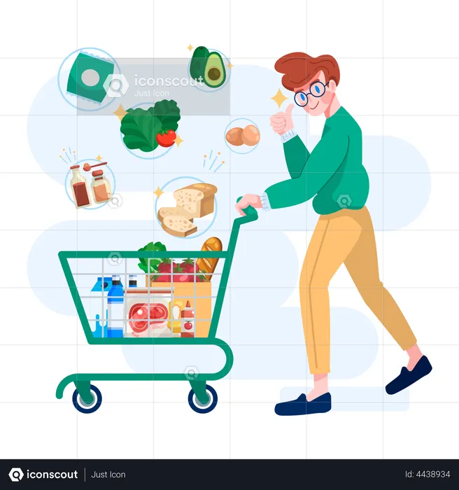 Boy doing grocery shopping  Illustration