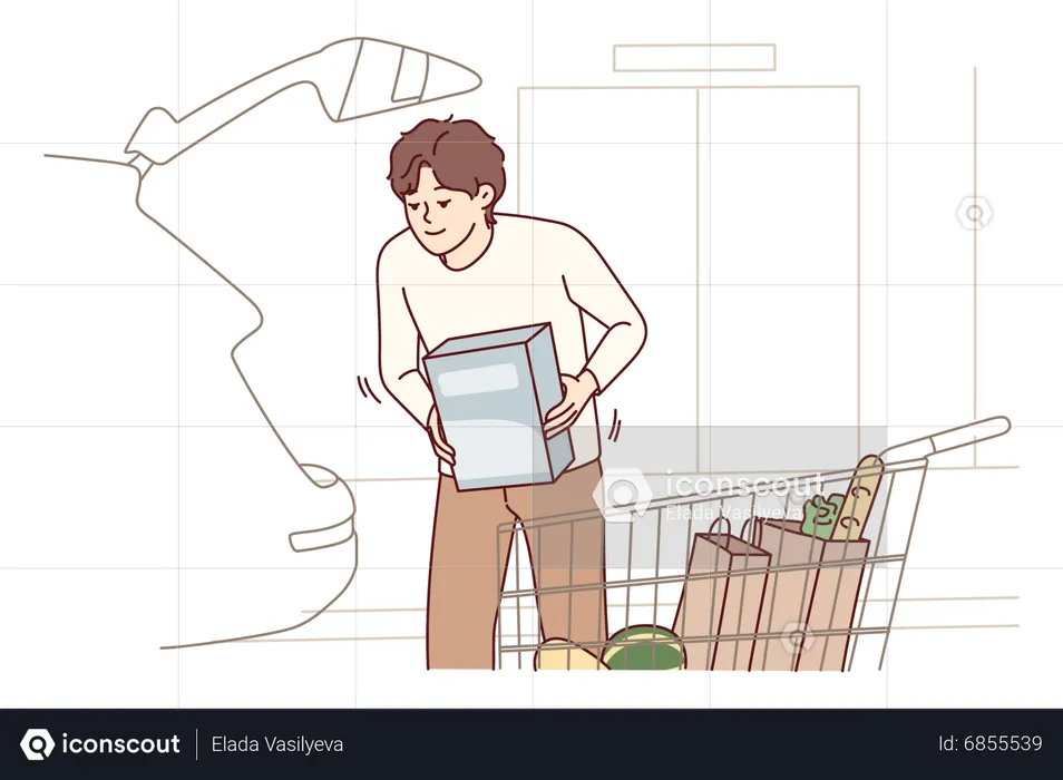 Boy doing grocery shopping  Illustration