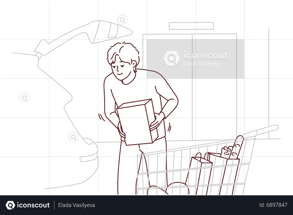 Boy doing grocery shopping  Illustration