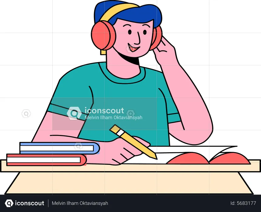 Boy doing homework  Illustration