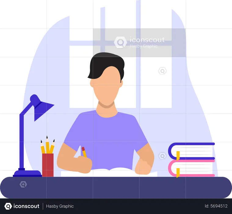 Boy doing homework  Illustration