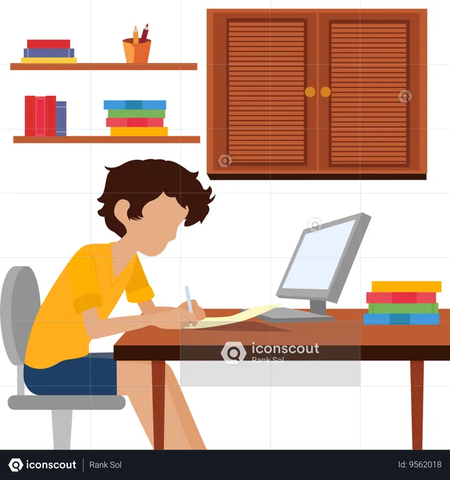 Boy doing homework  Illustration