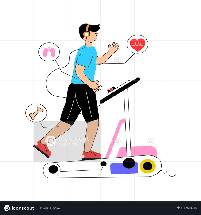 Boy doing indoor running exercise on treadmill  Illustration