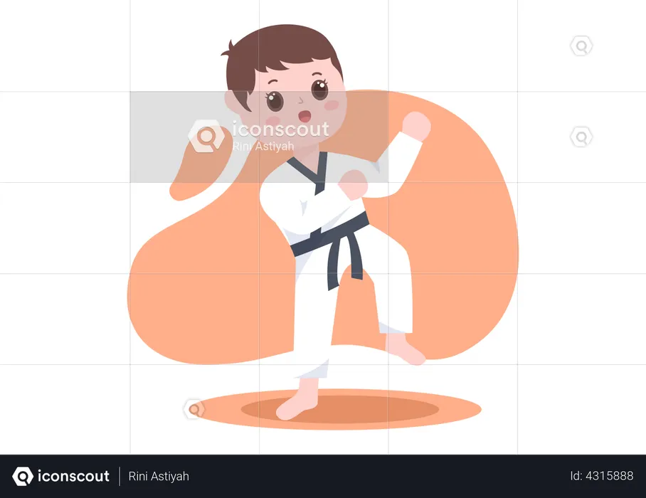 Boy doing karate practice  Illustration