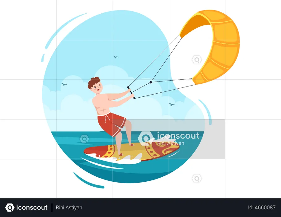 Boy doing Kitesurfing  Illustration