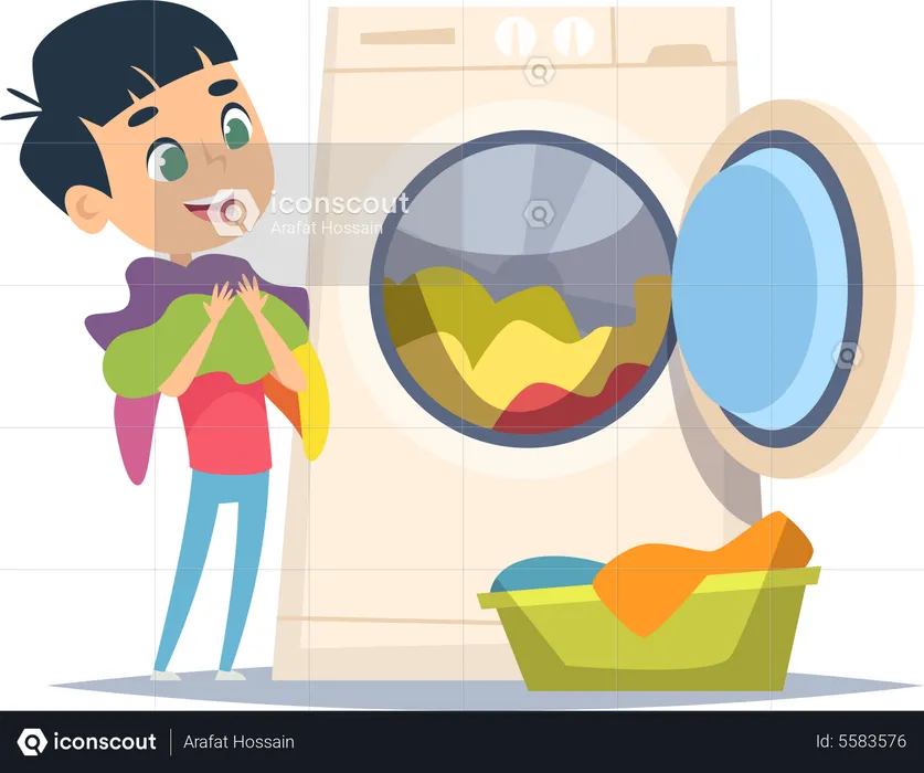 Boy doing laundry  Illustration