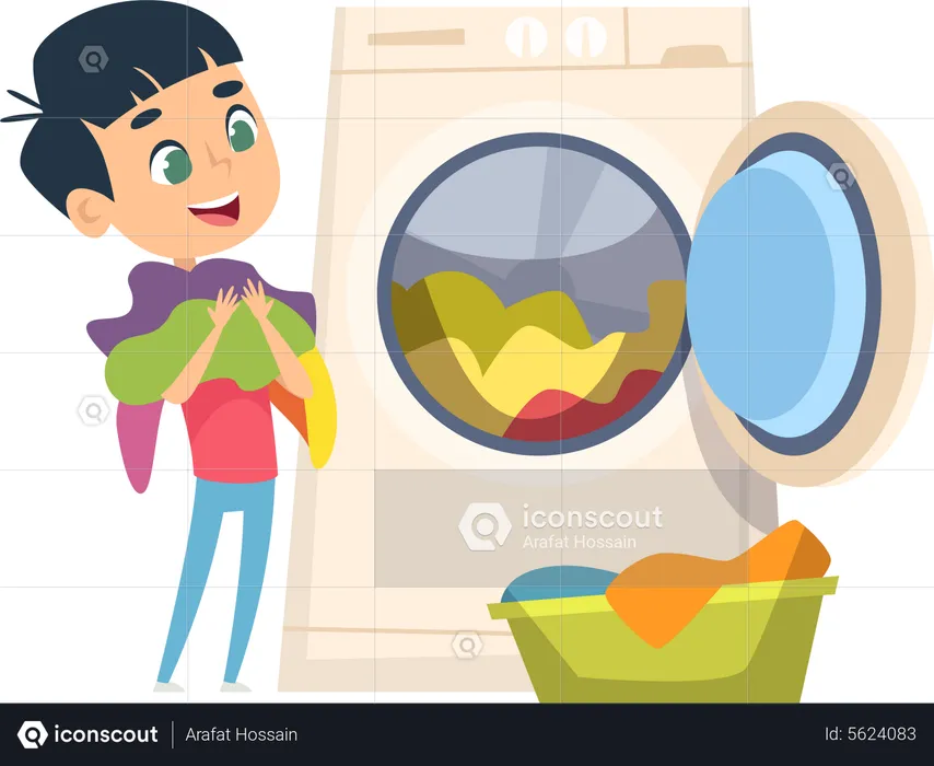 Best Boy doing laundry Illustration download in PNG & Vector format