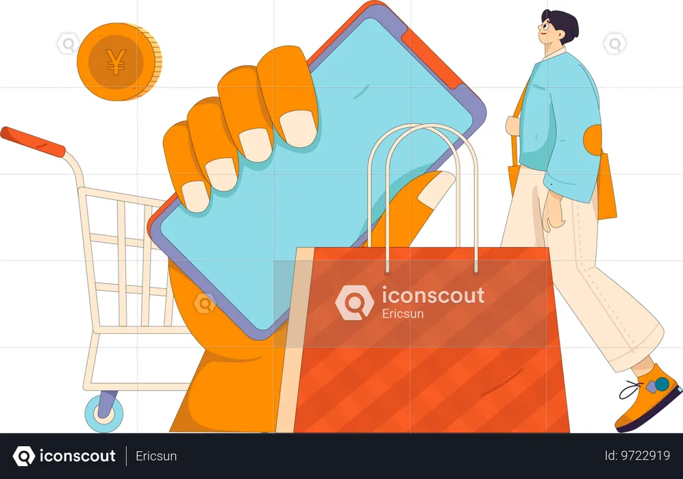 Boy doing mobile shopping  Illustration