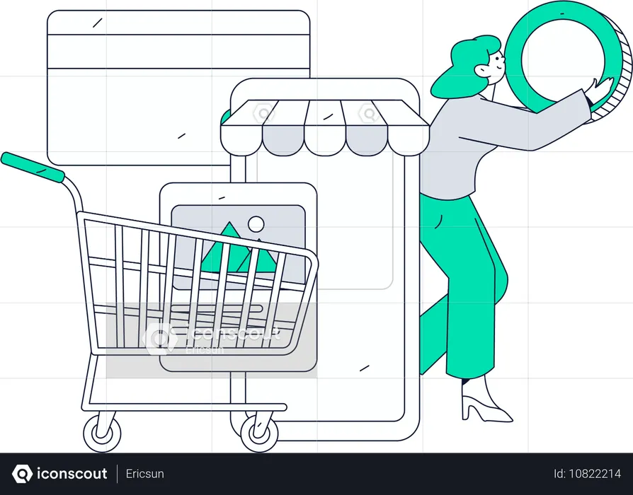 Boy doing mobile shopping  Illustration