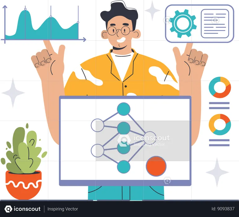 Boy doing network analysis  Illustration