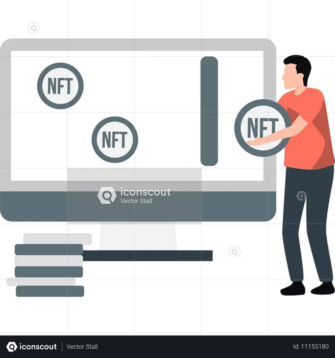 NFT 교환을 하는 소년  일러스트레이션