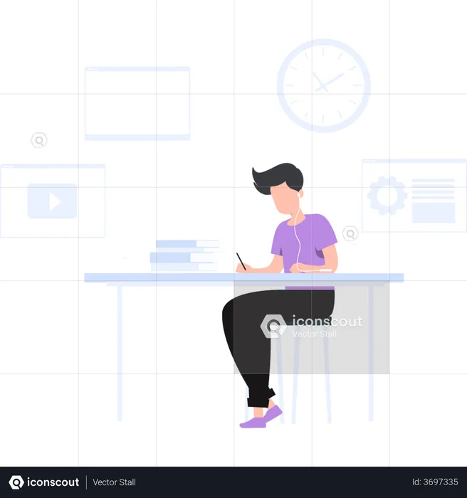 Boy doing online business course  Illustration