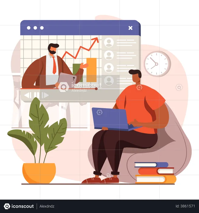 Boy doing online business course  Illustration