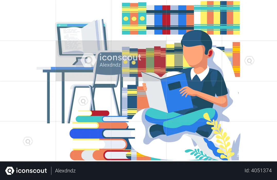 Boy doing online exam preparation  Illustration