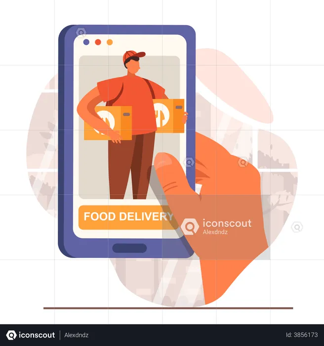 Boy doing online food delivery  Illustration
