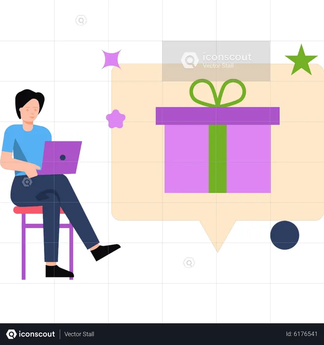 Boy doing online gift shopping  Illustration