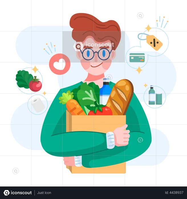 Boy doing Online grocery shopping  Illustration