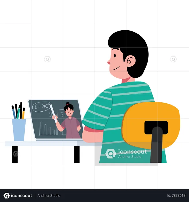 Boy doing Online Learning  Illustration