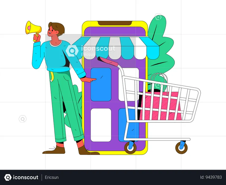 Boy doing online marketing  Illustration