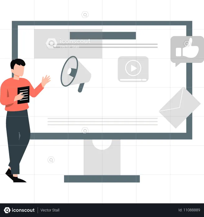 Boy doing online marketing  Illustration