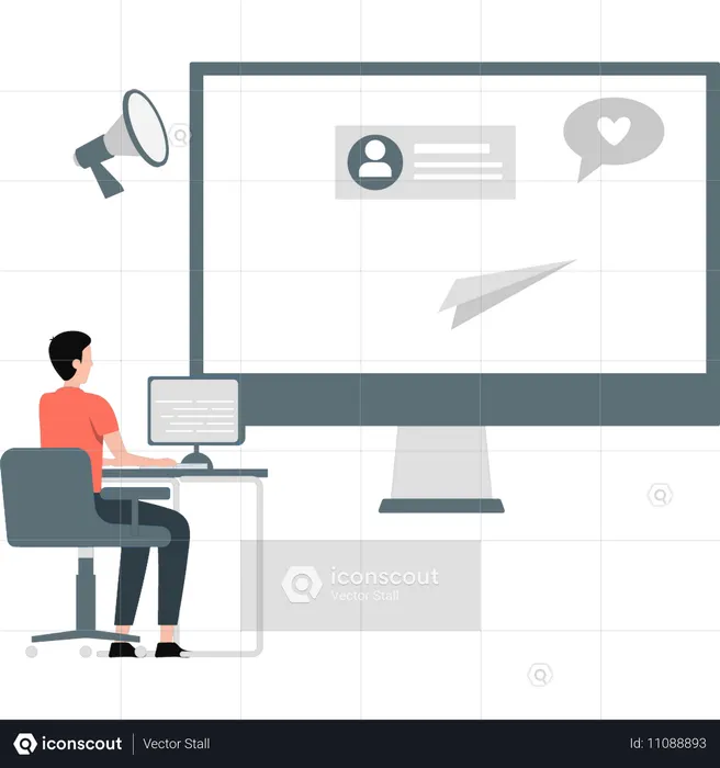 Boy doing online marketing  Illustration