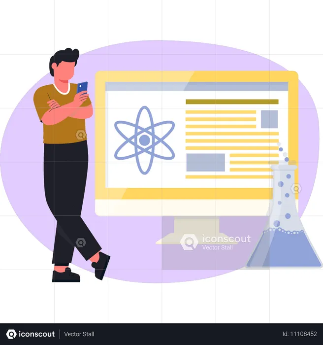 Boy doing online physic study  Illustration