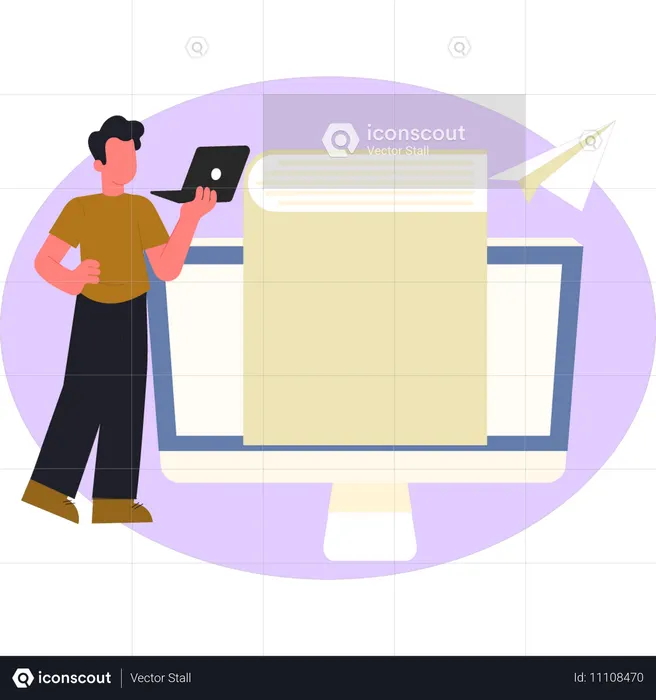 Boy doing online reading  Illustration