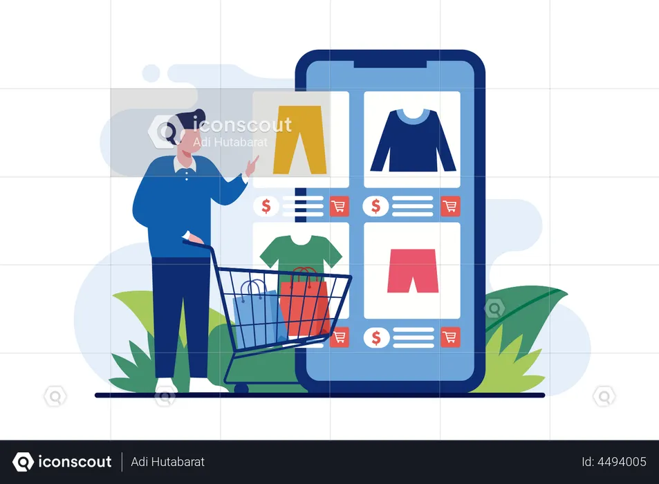 Boy doing online shopping  Illustration