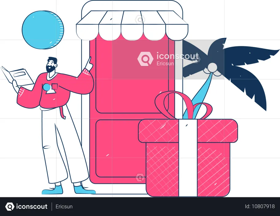 Boy Doing Online Shopping  Illustration