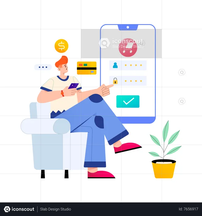 Boy doing online shopping  Illustration