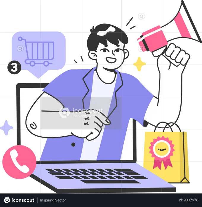 Boy doing online shopping marketing  Illustration