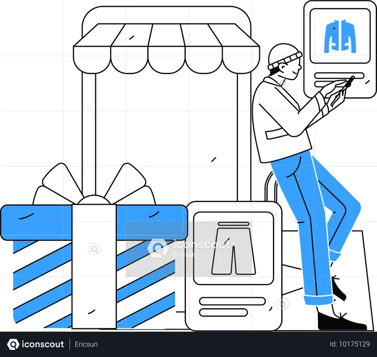 Boy doing online shopping on E-Commerce app  Illustration