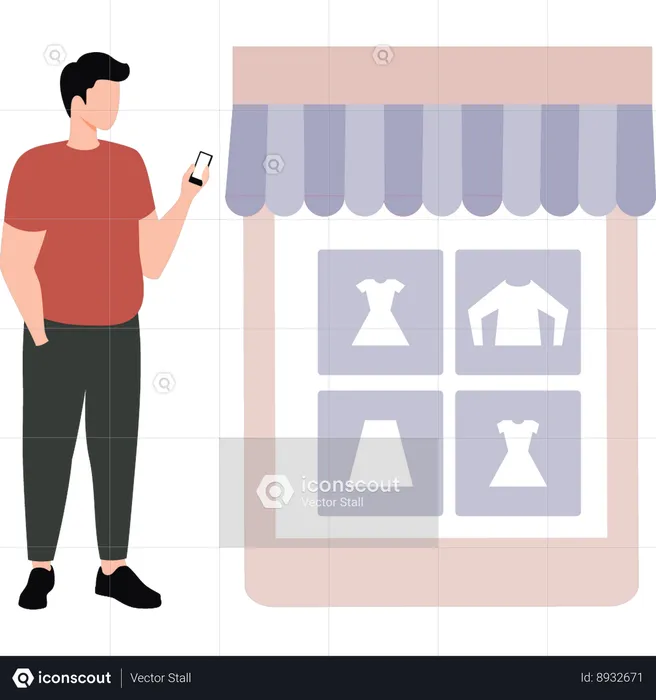 Boy doing online shopping on mobile  Illustration