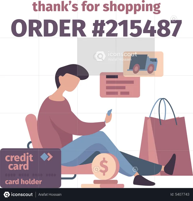 Boy doing online shopping payment  Illustration