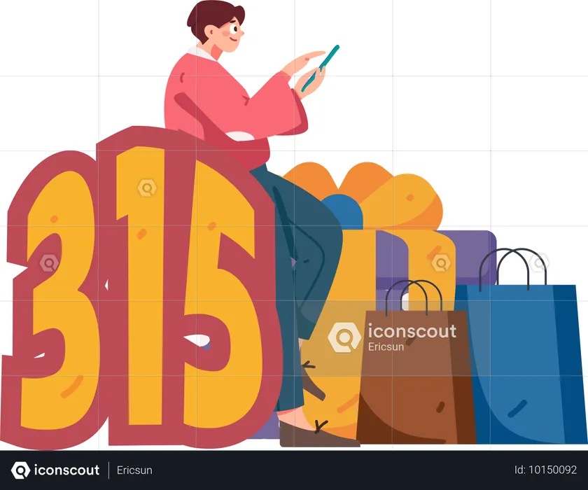 Boy doing online shopping with 315 shopping security  Illustration