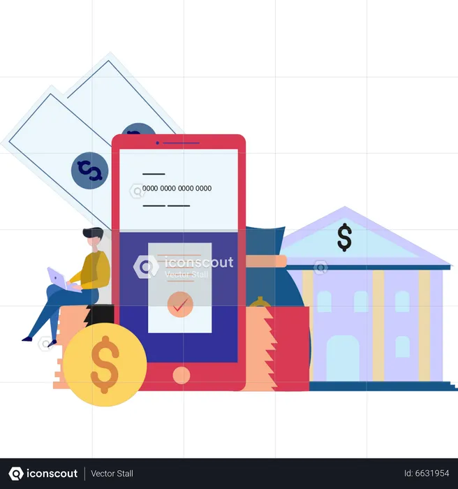 Boy doing payment using online banking  Illustration