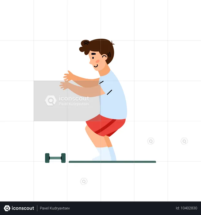 Boy doing physical exercises in gym  Illustration