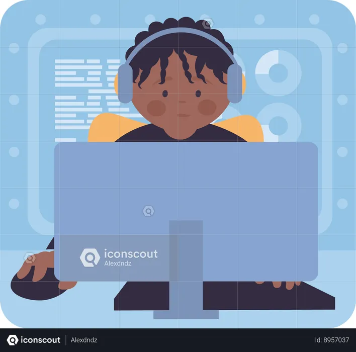 Boy doing programming work on computer  Illustration