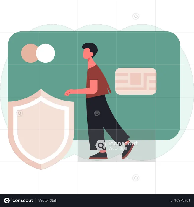 Boy doing protection ATM card  Illustration