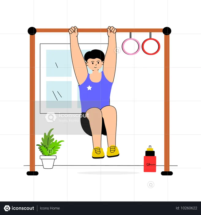 Boy doing pull up exercise on bar  Illustration