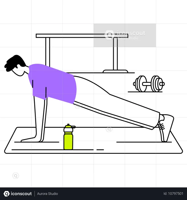 Boy doing push ups in morning  Illustration