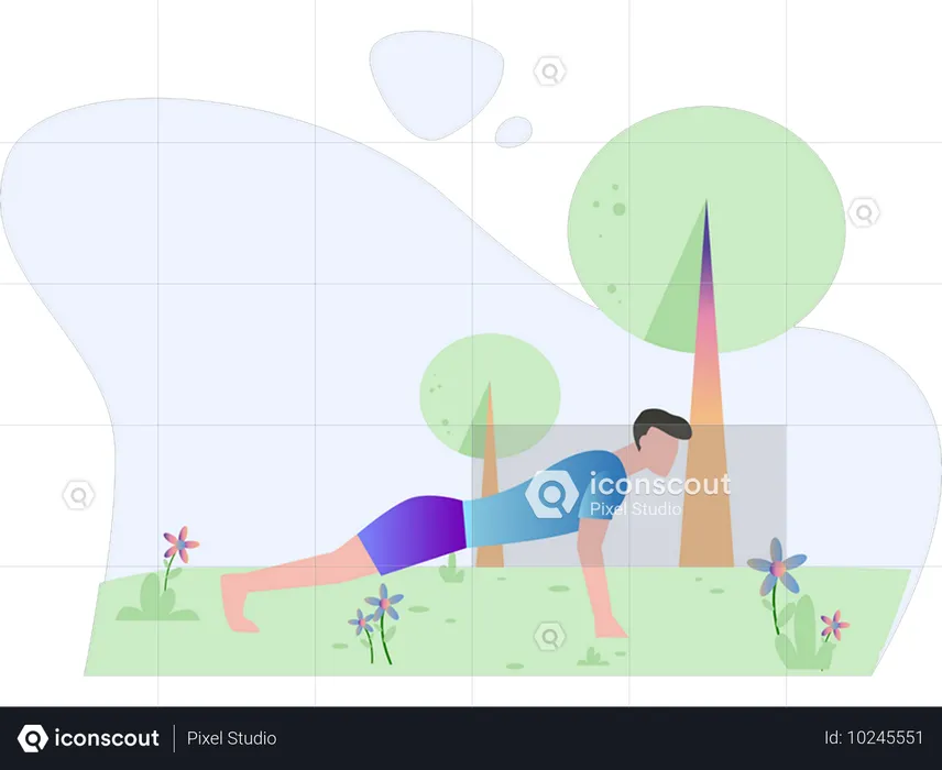 Boy doing pushup in park  Illustration