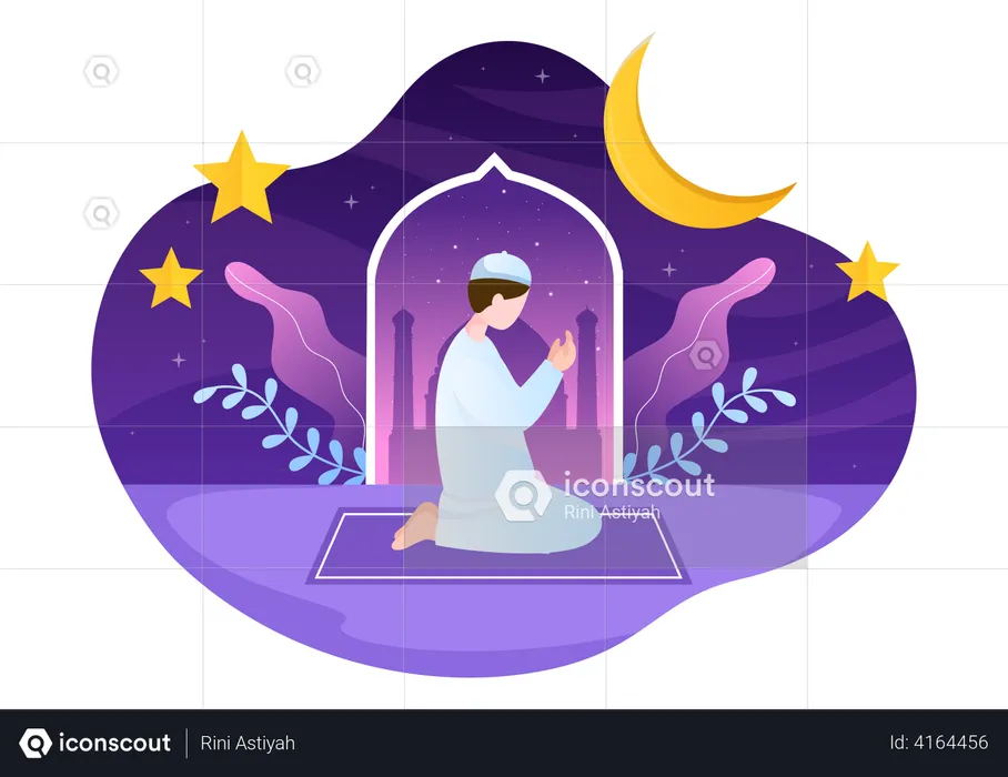 Boy doing Ramadan prayer  Illustration